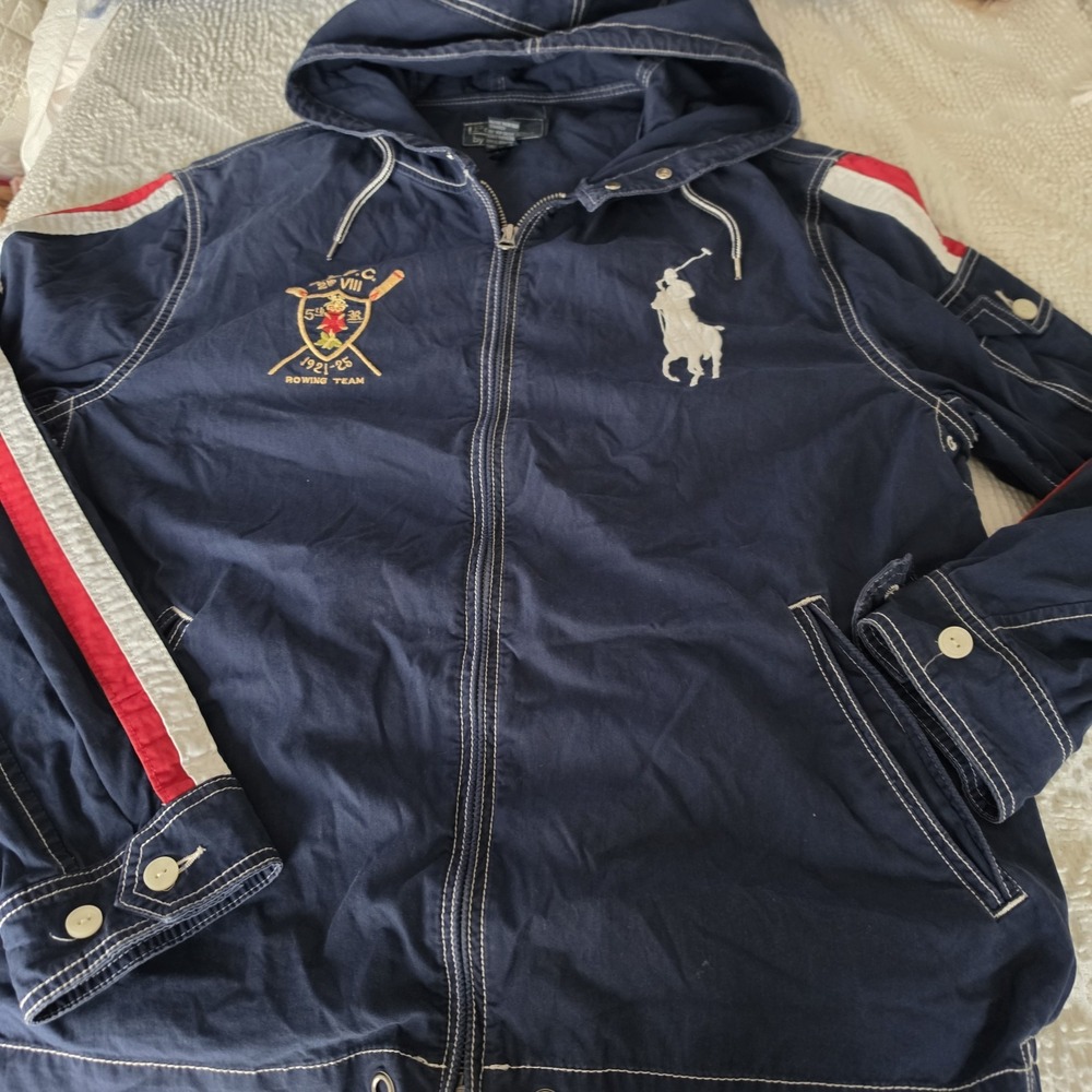 Vintage 90s Polo Ralph Lauren Large Hooded Jacket Big Pony RLPC Rowing TeamClub